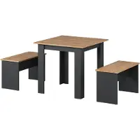 Vicco Sentio Eettafel set – 80 x 80 cm met 2 banken Antraciet/gouden eik