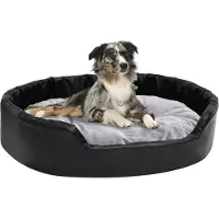vidaXL Hondenmand 90x79x20 cm pluche en kunstleer zwart en grijs