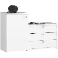 Makita Witte Klassieke Schoenkast S16 met Commode, 3 Kantelbare Deuren - Vrijstaand meubel, 98,4 cm Breed, 68 cm Hoog, 33 cm Diep, Voor 13 paar Schoenen, Zelfmontage, Stevige ABS Afwerking