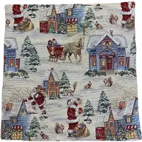 Emme Kussenhoes - Gobelinstof - Kerst - Snowy Mountains - Sneeuwpoppen - Kerstmannen - Zilver glitterdraad - 45 x 45 cm