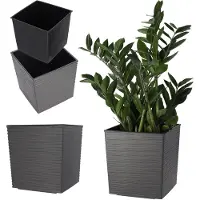 Kadax Bloempot van kunststof, weerbestendige tuinpot voor balkon, terras, binnen, lichte pot met inzet, plantenpot, bloempot (grafiet, hoogte: 41,5 cm)