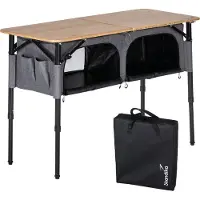 Skandika campingtafel met kast Tolja - Outdoor bamboe klaptafel met opbergruimte, in hoogte verstelbaar, inklapbaar, campingkast met legplanken, draagtas | campingmeubilair, tuin, balkon