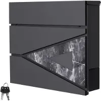 ML-Design Brievenbus met krantenvak 37x36,5x11 cm antraciet/zwart marmer-look staal ML design, modern driehoekig ontwerp