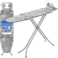 Kadax Inklapbare strijkplank, 114 x 34 cm, stoomstrijkplank met metalen rooster, strijkijzerhouder en 5 mm bekleding, in hoogte verstelbaar, met antislipvoeten, Made in EU (driehoeken)