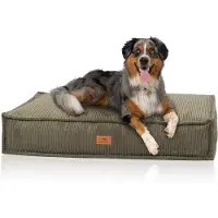 Knuffelwuff hondenkussen Lesedi van ribfluweel met handgeweven uiterlijk 120x80 cm khaki