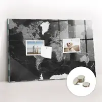 Coloray Glazen Magneetbord - Magnetisch Bord Zwarte wereldkaart - 60x40 cm - Zwart-wit Magneetbord - Magnetic Board - Magneetbord Design