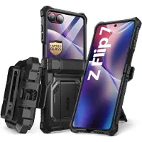 I-Blason Armorbox Case geschikt voor Galaxy Z Flip 7 hoesje met screen protector - Tempered Glass Screen Protector - Kickstand - Zwart