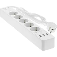 InLine stekkerdoos met 5 contacten en 3x USB - Quick Charge 3.0 / wit - 1,5 meter