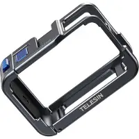 Telesin Ultra Light Metal Cage voor DJI Osmo Action 3 / 4 / 5 - Met 2 Cold Shoe Mounts - Magnetische Quick-Release Bevestiging - Aluminium - Zwart