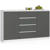 Akord Ladekast K160 met 4 Lades en 2 Deuren / Furniture Factory / Wit - Grafietgrijs / 160 x 99 x 40 cm