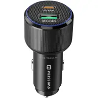 Swissten Autolader 63W - USB-A + USB-C Poort - Snellader - Zwart