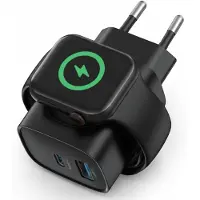Gembird GMB 2-in-1 Apple Watch oplader 20W - 2 poorten USB C oplader PD & QC snellader voor Apple Watch, Tablet en Smart phone- Draadloze oplader - Wireless Charger voor Smart Watch - Zwart