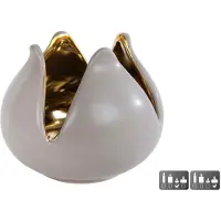 VAN MANEN Theelichthouder - 2 stuks - 7x10cm - taupe /goud - aardewerk - cadeau tip - kerst