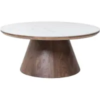 Giga Meubel Salontafel Alba Walnoot Marmer 80cm Rond