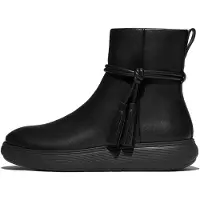 FitFlop Women IQ-Comff Tassel Leather Short Boots All Black-Schoenmaat 40