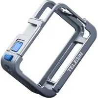 Telesin Ultra Light Metal Cage voor DJI Osmo Action 4/3 - Met Cold Shoe & Magnetische Bevestiging - Lichtgewicht 26g - Aluminium - Blauw