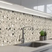 KitchenYeah Keuken achterwand 400x60 cm - Spatscherm zelfklevend Terrazzo - Patroon - Groen - Muurbeschermer - Spatwand fornuis