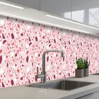KitchenYeah Keuken achterwand 500x60 cm - Spatscherm zelfklevend Terrazzo - Patroon - Roze - Muurbeschermer - Spatwand fornuis