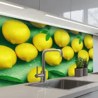KitchenYeah Keuken achterwand 100x60 cm - Spatscherm zelfklevend Citroenen - Geel - Groen - Druppels - Muurbeschermer - Spatwand fornuis