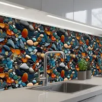 KitchenYeah Keuken achterwand 250x80 cm - Spatscherm zelfklevend Glasachtig - Levendige - Stenen - Muurbeschermer - Spatwand fornuis