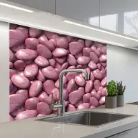 KitchenYeah Keuken achterwand 100x80 cm - Spatscherm zelfklevend Roze - Glanzende - Stenen - Muurbeschermer - Spatwand fornuis