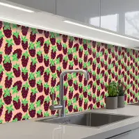 KitchenYeah Keuken achterwand 400x80 cm - Spatscherm zelfklevend Frambozen - Rood - Roze - Patroon - Muurbeschermer - Spatwand fornuis