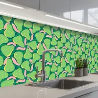 KitchenYeah Keuken achterwand 200x60 cm - Spatscherm zelfklevend Peren - Groen - Roze - Muurbeschermer - Spatwand fornuis