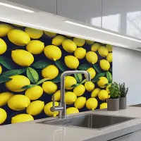 KitchenYeah Keuken achterwand 80x60 cm - Spatscherm zelfklevend Gele - Citroenen - Druppels - Fruit - Muurbeschermer - Spatwand fornuis