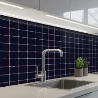 KitchenYeah Keuken achterwand 200x80 cm - Spatscherm zelfklevend Plaid - Patroon - Blauw - Roze - Muurbeschermer - Spatwand fornuis