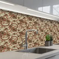 KitchenYeah Keuken achterwand 150x60 cm - Spatscherm zelfklevend Warm - Bloemen - Groen - Rood - Muurbeschermer - Spatwand fornuis