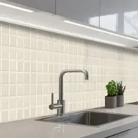 KitchenYeah Keuken achterwand 500x60 cm - Spatscherm zelfklevend Vierkant - Tegels - Glans - Beige - Muurbeschermer - Spatwand fornuis
