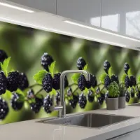 KitchenYeah Keuken achterwand 300x60 cm - Spatscherm zelfklevend Bramen - Bladeren - Tros - Muurbeschermer - Spatwand fornuis