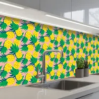 KitchenYeah Keuken achterwand 300x80 cm - Spatscherm zelfklevend Ananas - Geel - Groen - Tropisch - Muurbeschermer - Spatwand fornuis