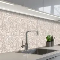 KitchenYeah Keuken achterwand 500x80 cm - Spatscherm zelfklevend Bloemenprint - Grijs - Crème - Muurbeschermer - Spatwand fornuis