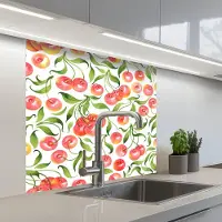KitchenYeah Keuken achterwand 80x80 cm - Spatscherm zelfklevend Patroon - Kersen - Wit - Muurbeschermer - Spatwand fornuis
