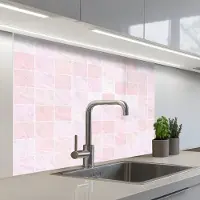 KitchenYeah Keuken achterwand 100x80 cm - Spatscherm zelfklevend Marmer - Patroon - Mozaïek - Roze - Muurbeschermer - Spatwand fornuis