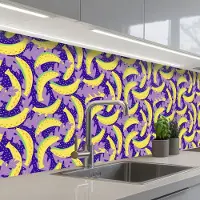 KitchenYeah Keuken achterwand 250x60 cm - Spatscherm zelfklevend Bananen - Bladeren - Paars - Muurbeschermer - Spatwand fornuis