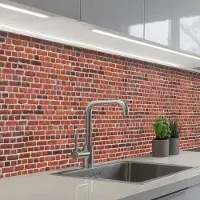 KitchenYeah Keuken achterwand 500x60 cm - Spatscherm zelfklevend Muur - Bakstenen - Versleten - Voegen - Muurbeschermer - Spatwand fornuis