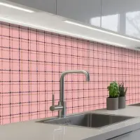 KitchenYeah Keuken achterwand 250x60 cm - Spatscherm zelfklevend Plaid - Patroon - Gestreept - Roze - Muurbeschermer - Spatwand fornuis