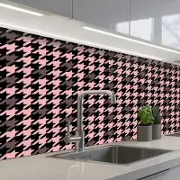 KitchenYeah Keuken achterwand 150x60 cm - Spatscherm zelfklevend Plaid - Patroon - Zwart - Roze - Muurbeschermer - Spatwand fornuis