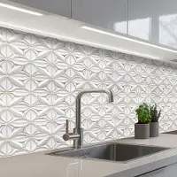 KitchenYeah Keuken achterwand 150x60 cm - Spatscherm zelfklevend 3D - Tegel - Bloem - Reliëf - Wit - Muurbeschermer - Spatwand fornuis
