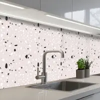 KitchenYeah Keuken achterwand 300x60 cm - Spatscherm zelfklevend Terrazzo - Patroon - Zacht - Zwart - Wit - Muurbeschermer - Spatwand fornuis