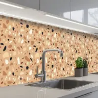 KitchenYeah Keuken achterwand 300x60 cm - Spatscherm zelfklevend Terrazzo - Patroon - Kleurrijk - Oranje - Muurbeschermer - Spatwand fornuis