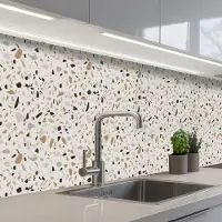 KitchenYeah Keuken achterwand 400x80 cm - Spatscherm zelfklevend Terrazzo - Patroon - Staal - Muurbeschermer - Spatwand fornuis