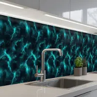 KitchenYeah Keuken achterwand 350x60 cm - Spatscherm zelfklevend Turquoise - Bliksem - Wolken - Muurbeschermer - Spatwand fornuis