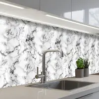 KitchenYeah Keuken achterwand 500x60 cm - Spatscherm zelfklevend Marmer - Zwart - Dramatisch - Wit - Muurbeschermer - Spatwand fornuis