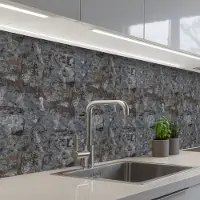 KitchenYeah Keuken achterwand 200x60 cm - Spatscherm zelfklevend Grijs - Zwarte - Muur - Muurbeschermer - Spatwand fornuis