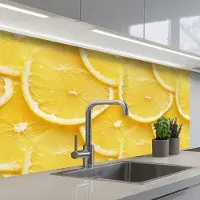 KitchenYeah Keuken achterwand 100x60 cm - Spatscherm zelfklevend Schijfjes - Citroen - Sap - Muurbeschermer - Spatwand fornuis
