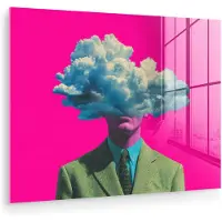 MuchoWow Glasschilderij 120x90 cm - Schilderij acrylglas - Man - Pak - Wolk - Roze - Foto op glas - Muurdecoratie woonkamer - Wanddecoratie slaapkamer - Schilderijen