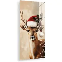 MuchoWow Glasschilderij 40x80 cm - Schilderij acrylglas - Kerst - Hert - Gewei - Rood - Foto op glas - Muurdecoratie woonkamer - Wanddecoratie slaapkamer - Schilderijen